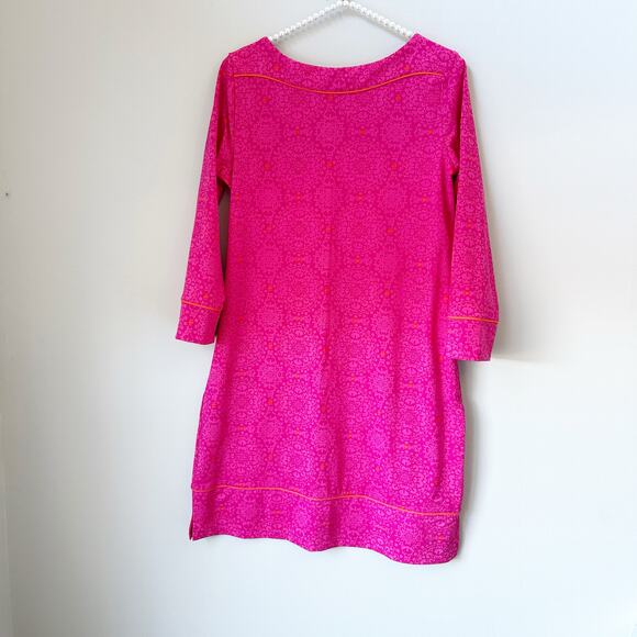 Lands’ End Pink Geometric Shift Dress Size S Bright Casual Tunic Dress - Picture 2 of 9